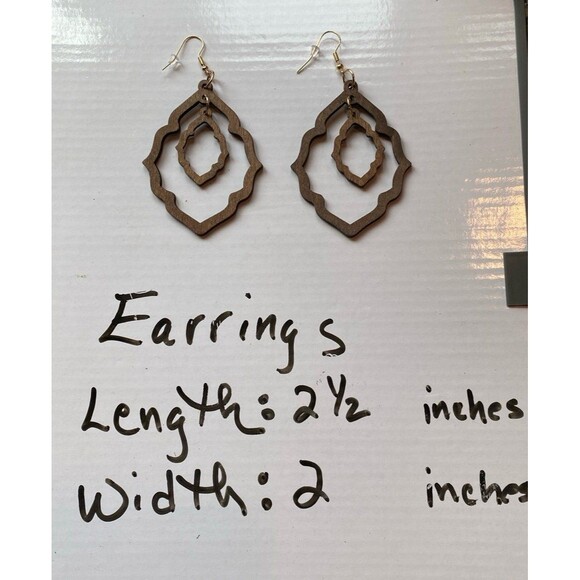 Earrings Wooden Lazer Cut are Double Drop with Open Frame Lightweight Casual - Picture 5 of 5